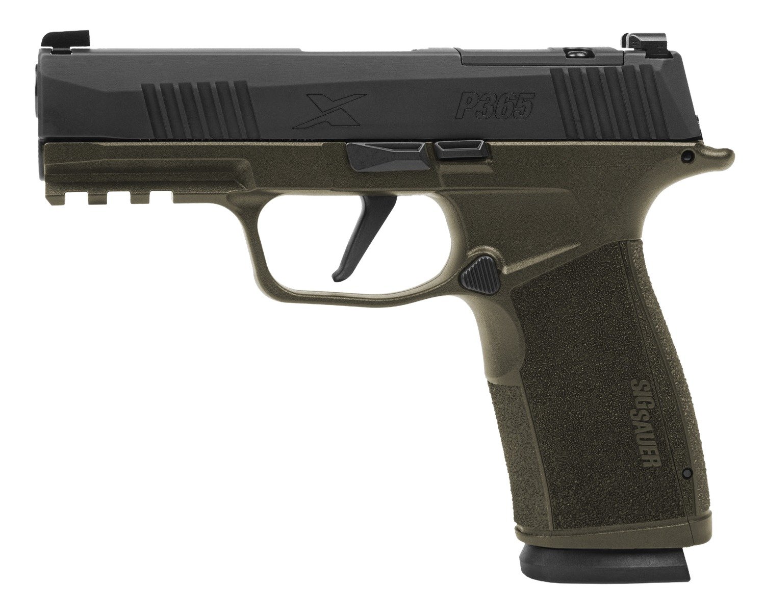 Sig Sauer 365XCA-9-BXR3-FS P365 XMacro Fortunate Son 9mm Luger 17+1 3.70" Black DLC Barrel, Black Nitron Stainless Steel Optic Ready/Serrated Slide, OD Green Cerakote Stainless Steel Frame w/Beavertai