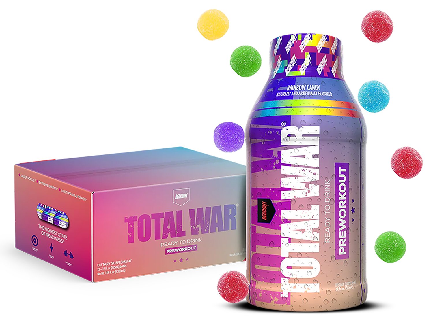 Redcon1 RC1TWRTDRC-12 Total War RTD Rainbow Candy 12 Pack 12oz 365mg Caffeine - REDCON1