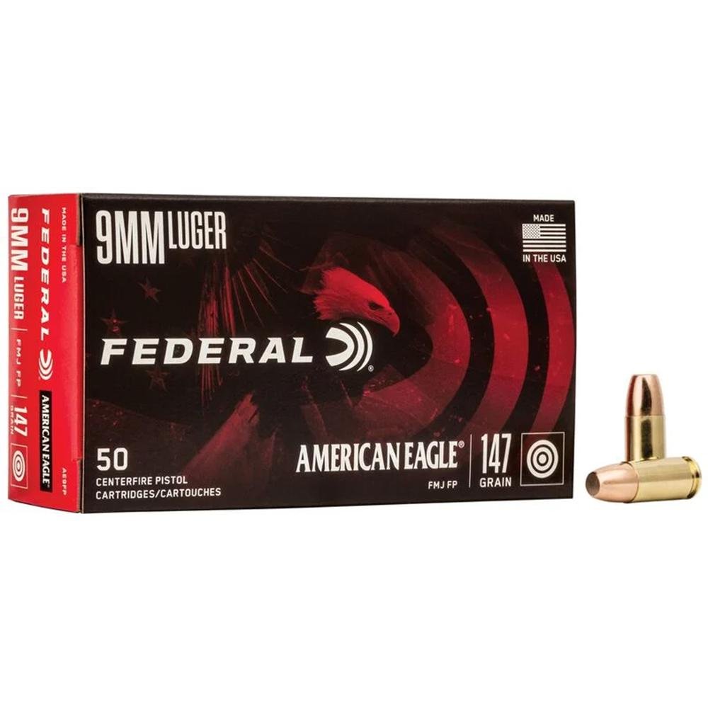 Federal AE9FP 9mm Luger 147 Grain FMJ Flat Point 50 Rounds per Box - Federal Premium Ammunition - FULL METAL JACKET FLAT POINT
