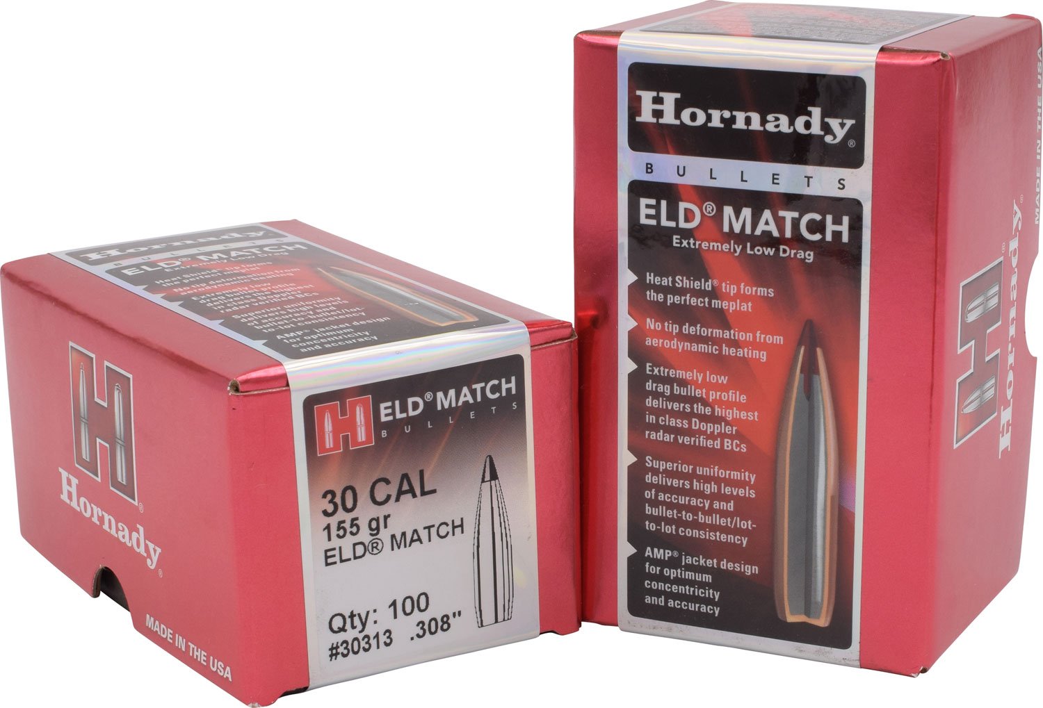Hornady 30313 ELD Match 30 Cal .308 155 gr Extremely Low Drag-Match (ELD-M) - 100/Box 20/Case - Horn Hunter - 30 Caliber