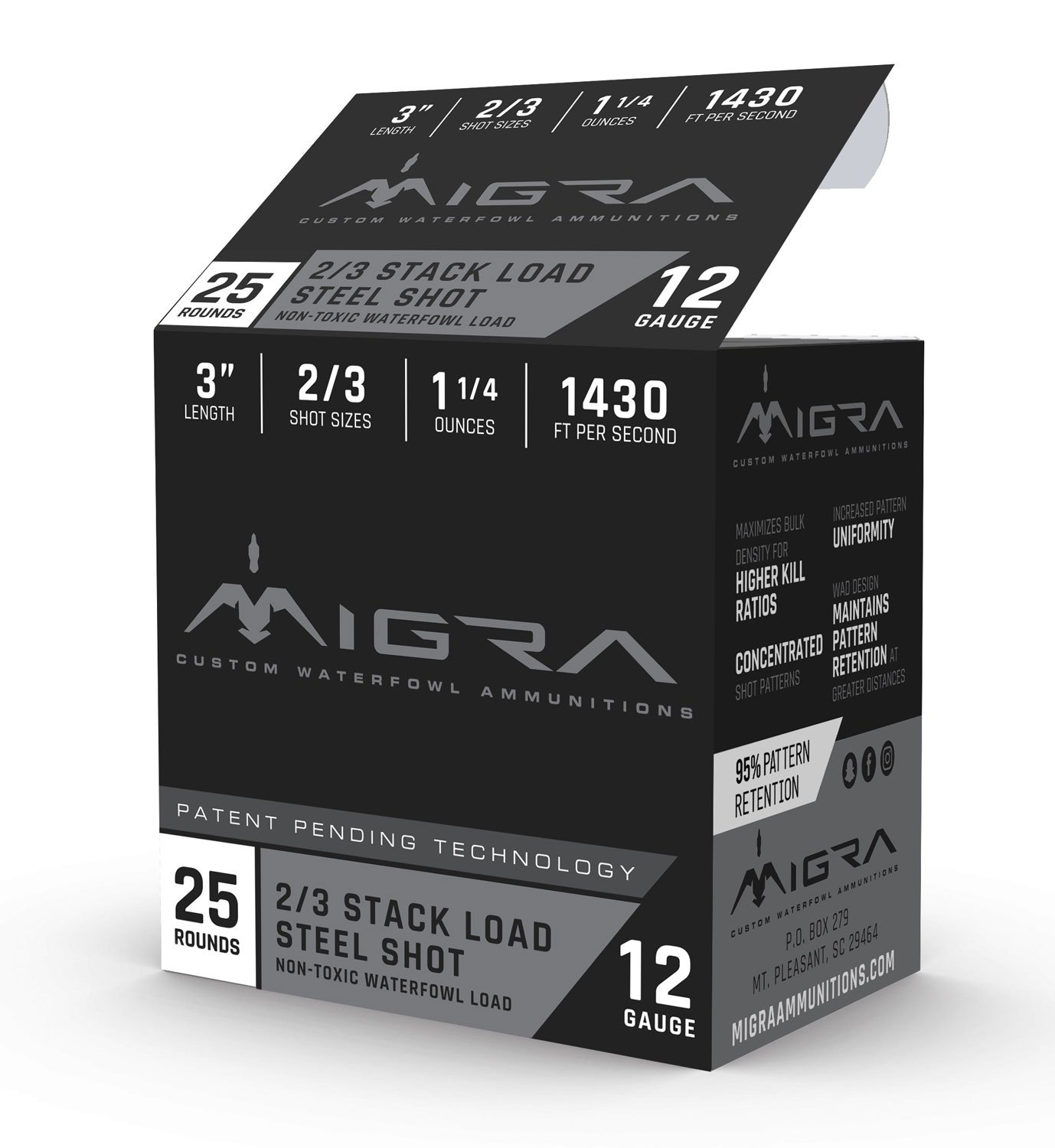 Migra Ammunitions M12S23 12 Gauge 3" 1 1/4 oz 2/3 Shot, 1430 fps Velocity, 25 Rounds, No Fillers, Patent-Pending Technology