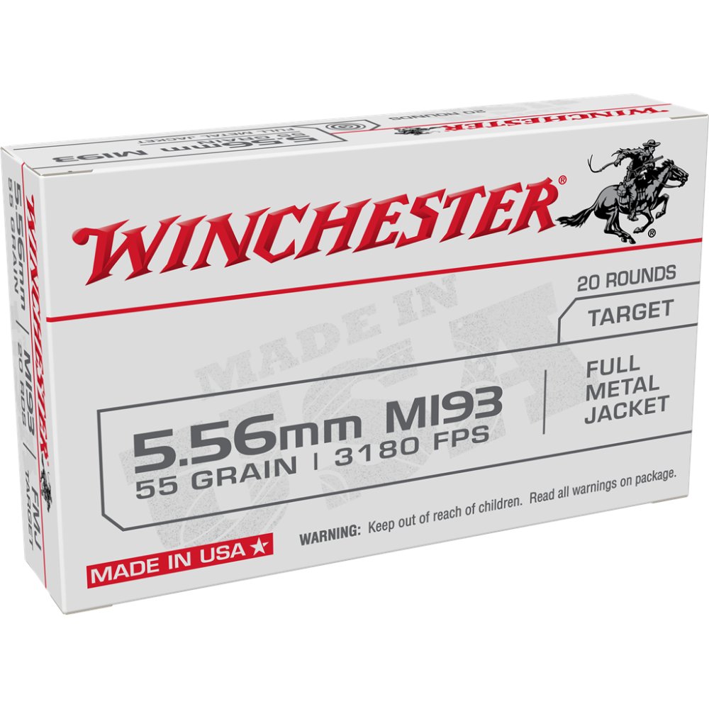 Winchester WM193K 5.56 NATO 55 gr FMJ 20 Rounds Brass Casing - Winchester - FULL METAL JACKET LEAD CORE