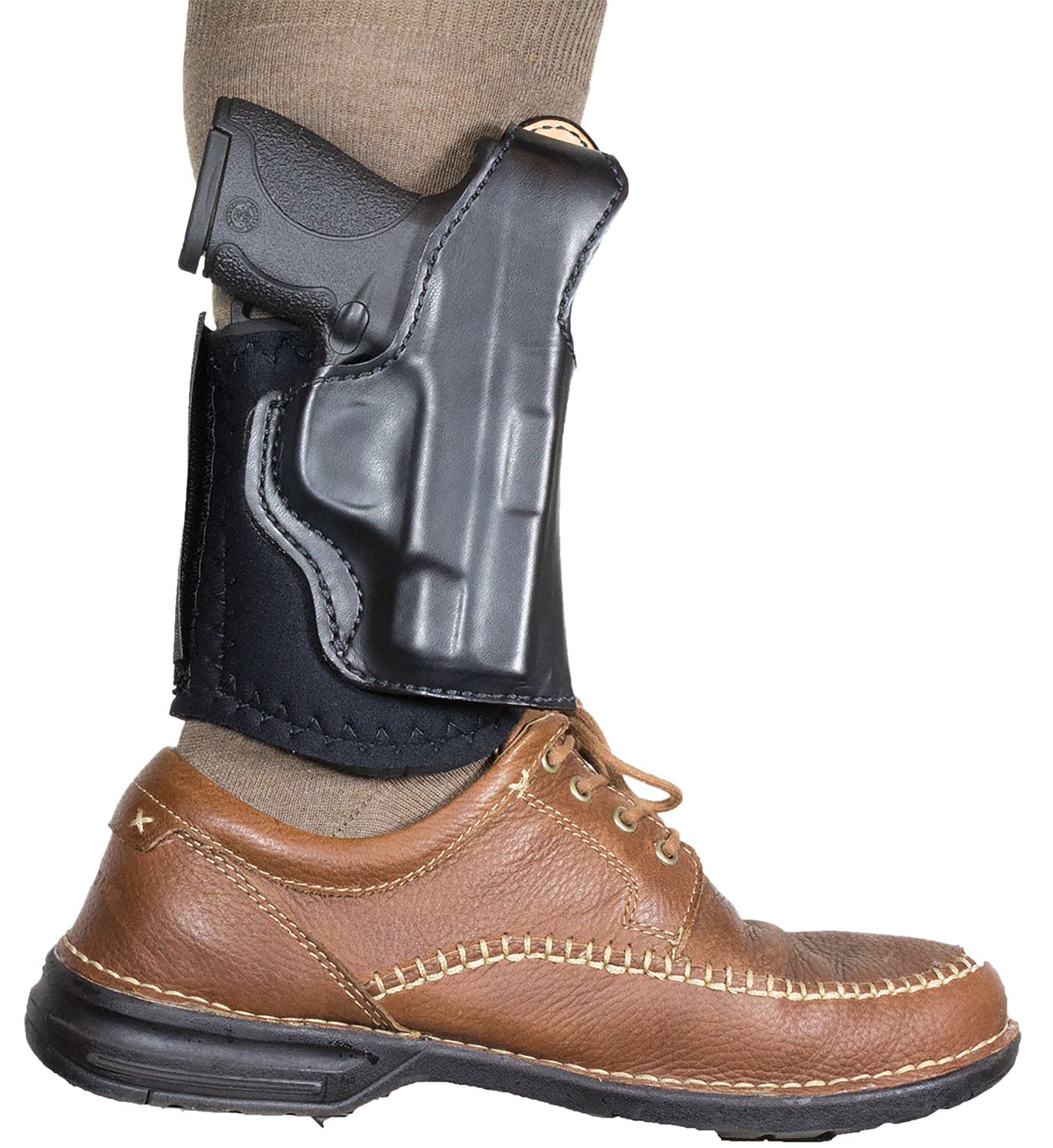 DeSantis 014PCU7Z0 Die Hard Ankle Rig Black Leather for S&W Bodyguard 380