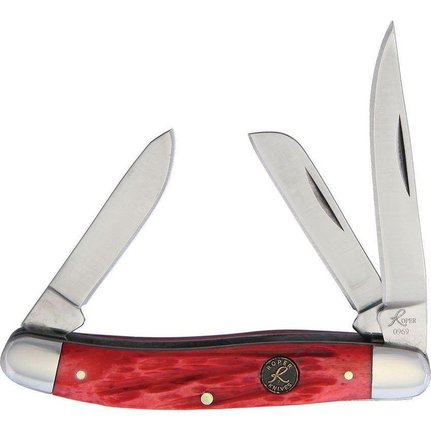 Roper Knives Stockman Chaparral Series Pocket Knife 3 Blades 2-1/2 Red Bone