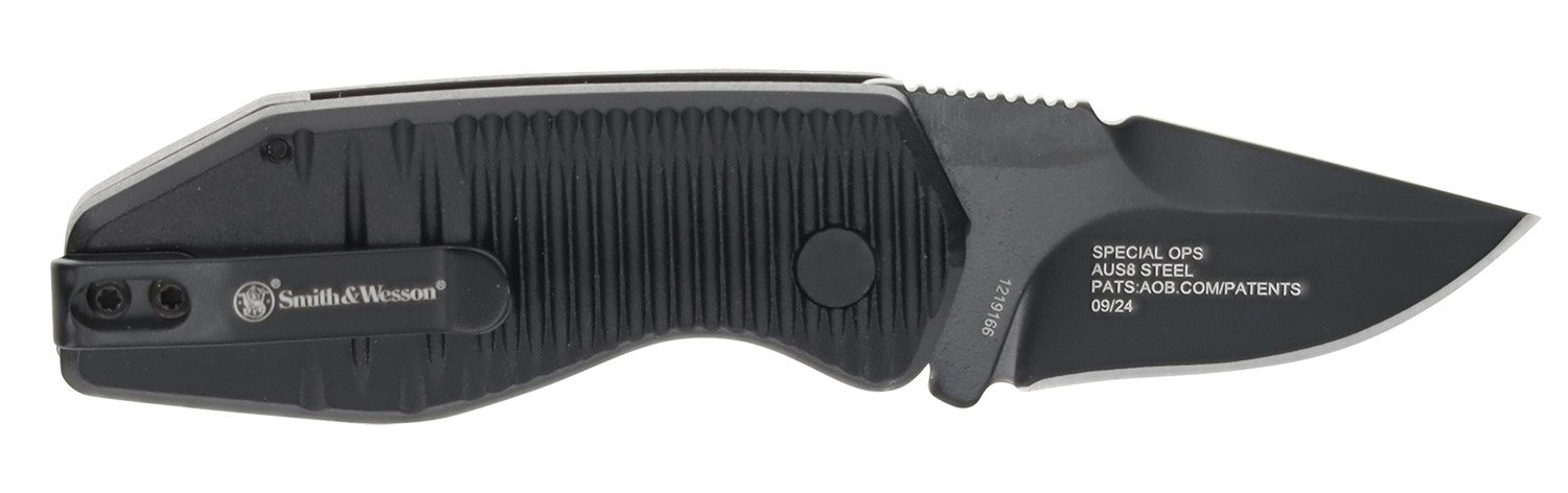 Smith & Wesson 1219165 Folding Knife Plain Push Button Blade