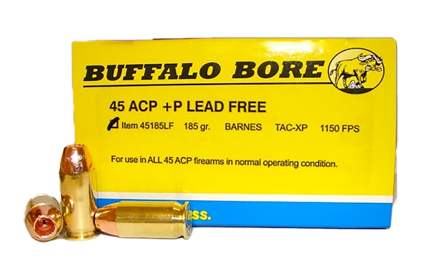 Buffalo Bore 45185LF20 45ACP +P 185gr Barnes TAC-XP Lead-Free Ammo 20ct - BBA - BARNES TAC-XP LEAD FREE