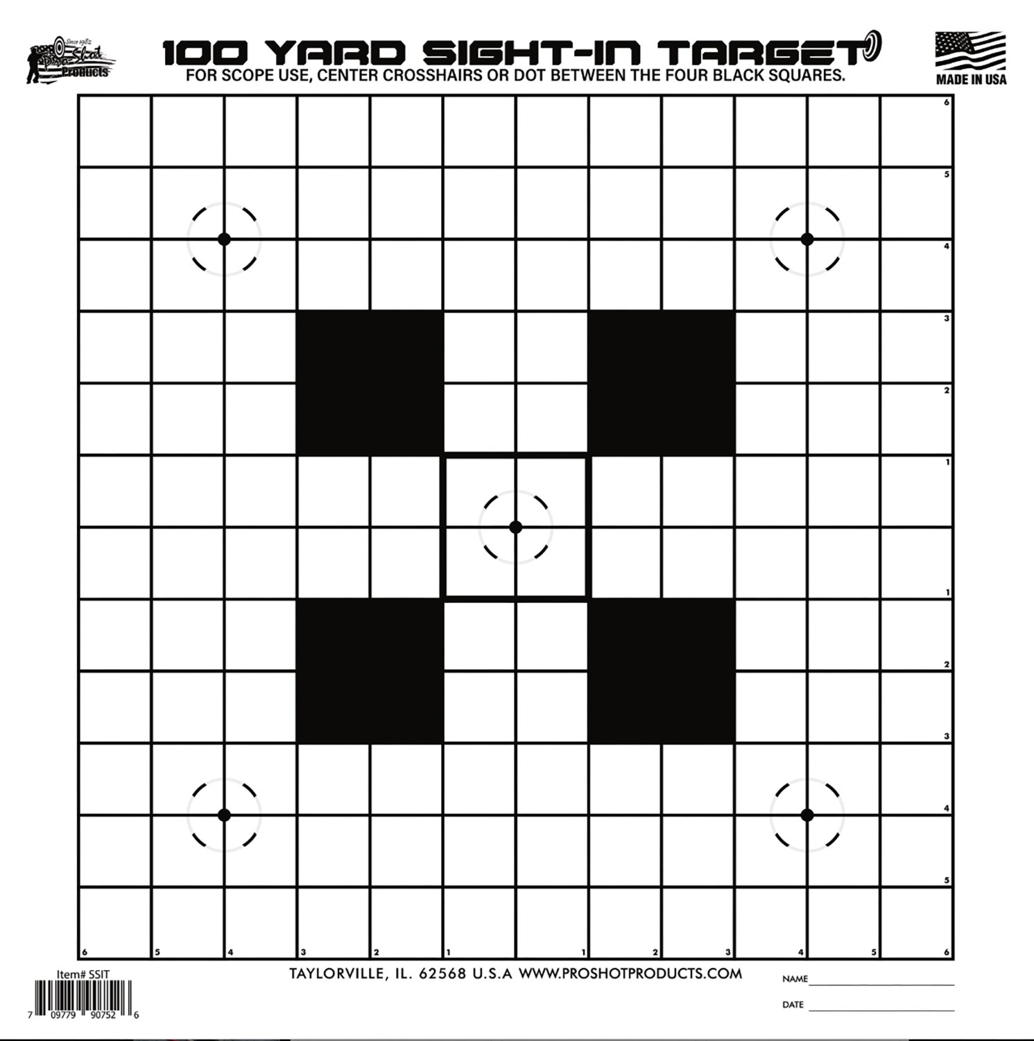 Pro-Shot SSIT12PK Sight-In Hanging Heavy Paper 100yds 14" x 14" Black/White 12 Pack - Pro-Shot Products