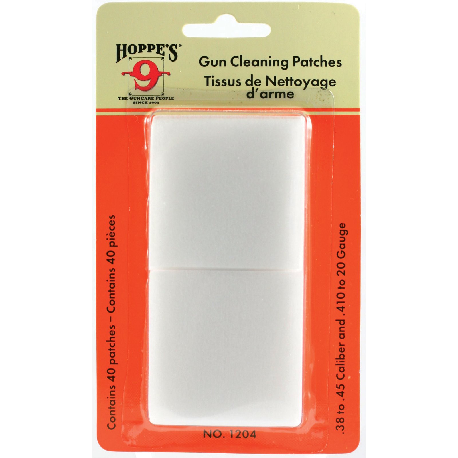 Hoppe's 1204 Gun Cleaning Patches 38-45 Cal 410-20 Gauge 40 Count