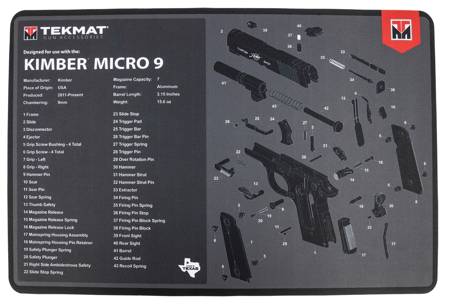 TekMat TEKR17KIMBERMCR9 Kimber Micro 9 Cleaning Mat Black/Gray Rubber... - TEKMAT