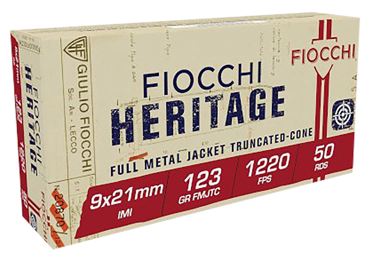 Fiocchi Heritage 9x21mmIMI 123gr FMJ Truncated Cone Ammo 50 Rounds - Fiocchi - FULL METAL JACKET TRUNCATED CONE