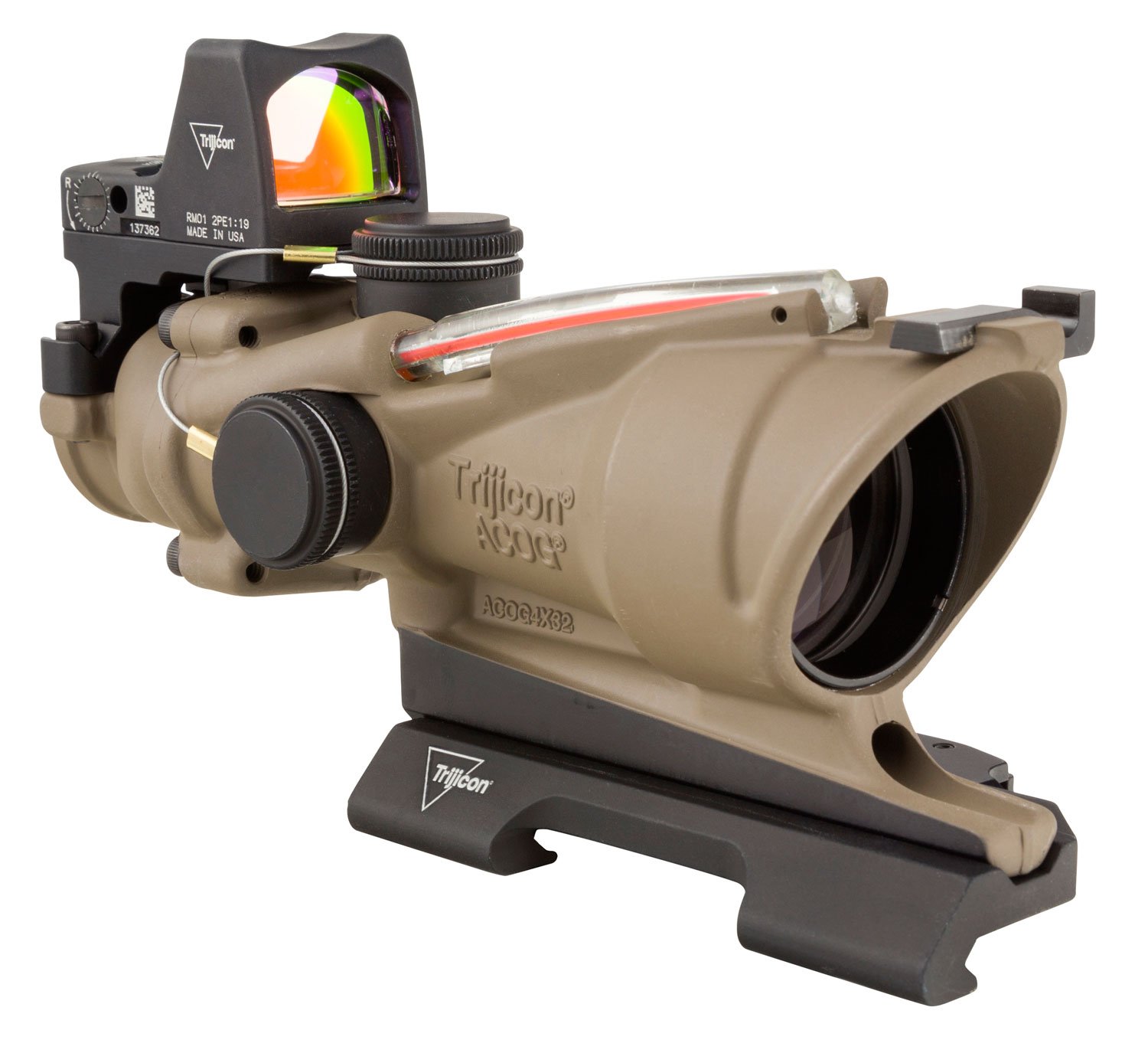 Trijicon ACOG ECOS 4x32 Sight, Flat Dark Earth TA31-D-100553, Dual-Sighting System, Waterproof, Quick Release Mount, LED Red Dot - Trijicon - 32MM