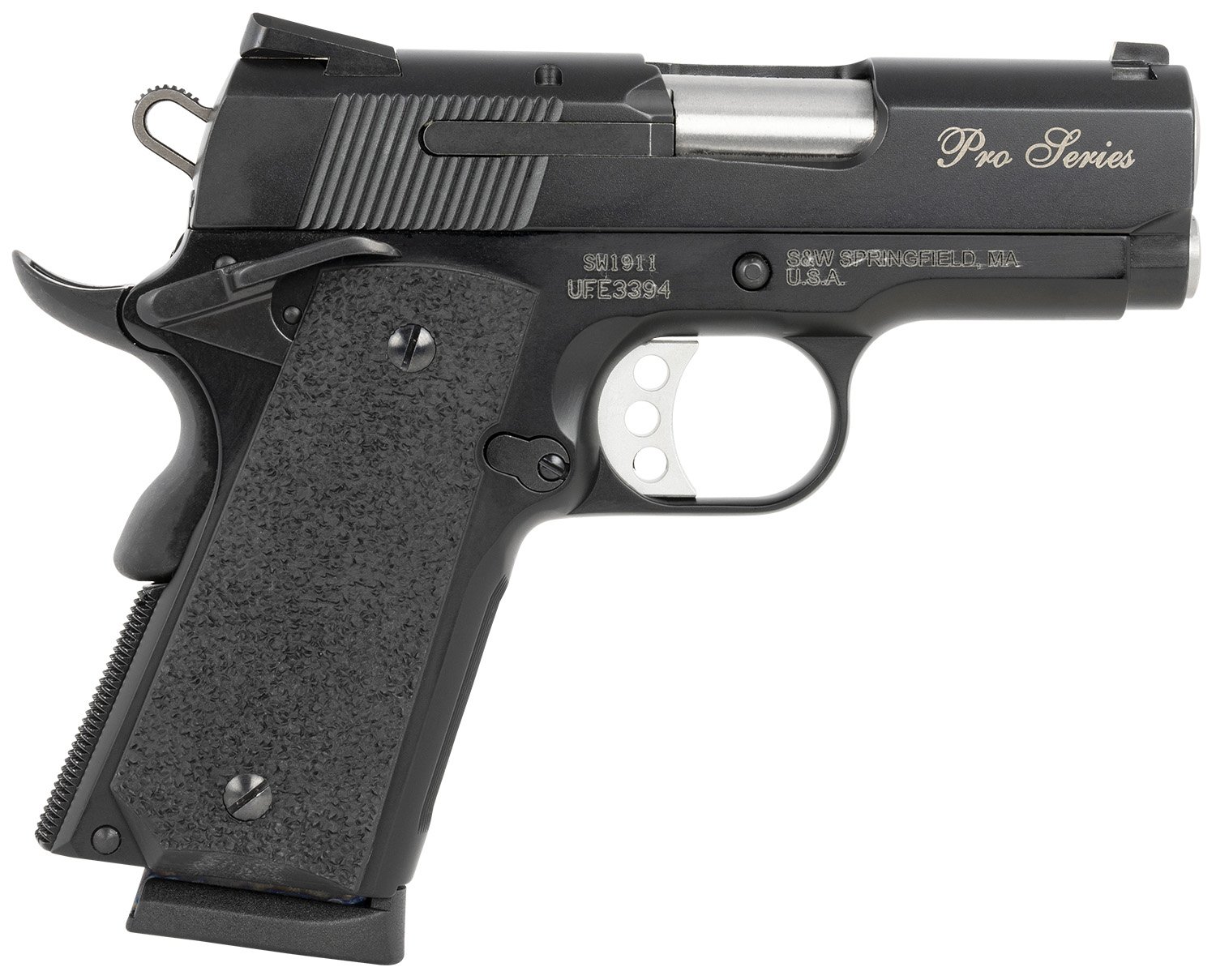 Smith & Wesson 178020 1911 Performance Center Pro Sub-Compact 45 ACP 7+1 3" Black Serrated Slide Black Scandium Alloy w/Beavertail Black Stippled Polymer Grips Right Hand - Smith & Wesson - 45 ACP