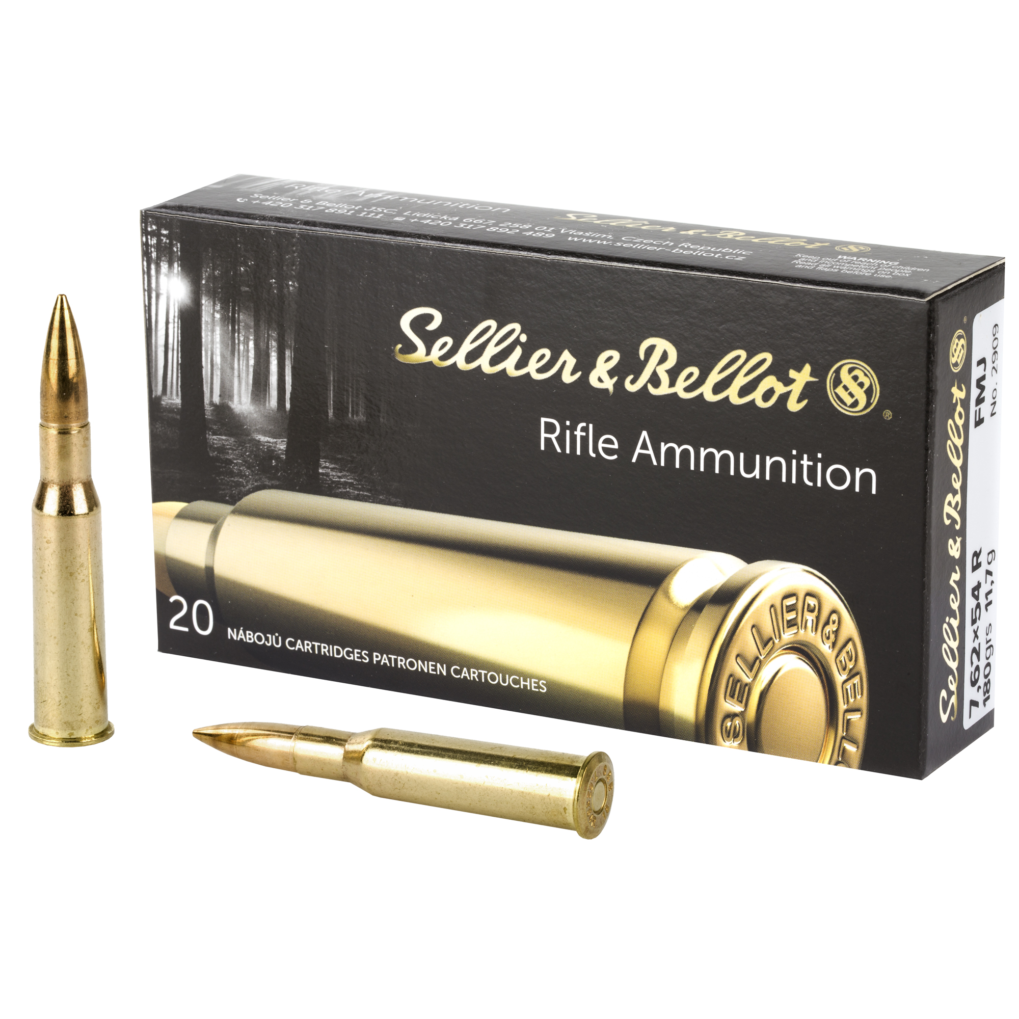 Buy Sellier & Bellot SB76254RA Rifle 7.62x54mmR 180gr Full Metal Jacket 20... online