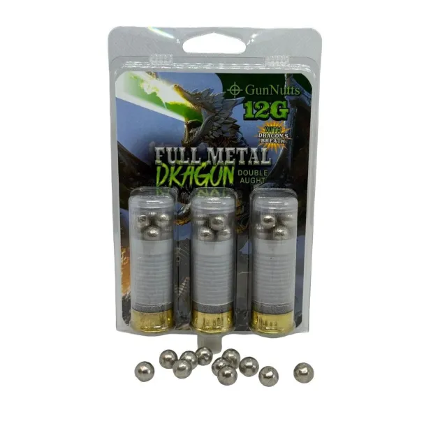 GunNutts Full Metal Dragon 00 With Dragon's Breath Shotshell Ammunition 12ga 2-3/4'' 00 Buck 6 plt 3/ct - Personal Security Products
