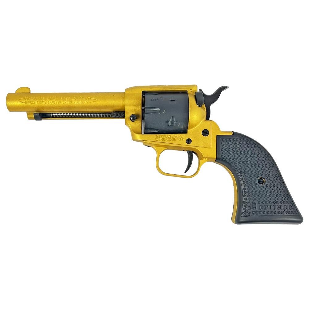 Heritage Rough Rider RR22S4: Single-Action .22 LR Revolver, 6-Round, 4.75" Gold Cerakote Barrel, Black Satin Cylinder, Polymer Star Grips - Heritage - 22 LR