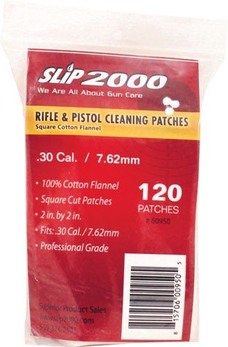 Slip 2000 60950 .30/7.62mm 2in Square Cotton Cleaning Patches 120pk - Slip 2000 - .30 CALIBER