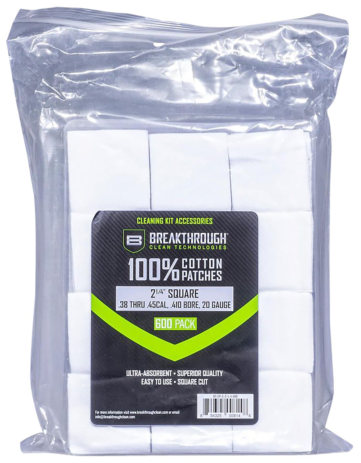 Breakthrough Clean BTCPS214600 Square Patches 38-45 Cal-.410-20 Gauge 60... - Breakthrough Clean - .38 Cal