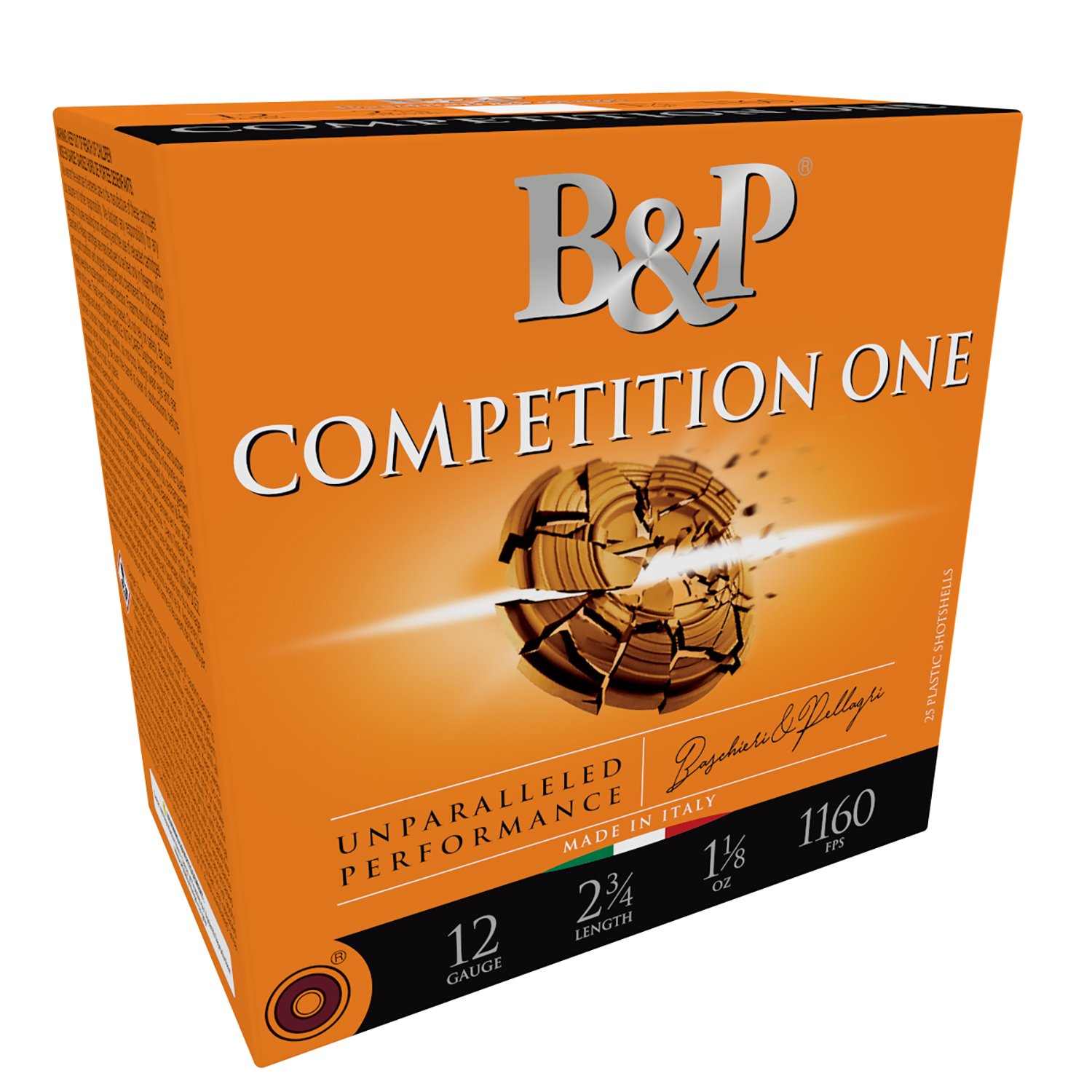 B&P Competition One Shotshells- 12 ga 2-3/4 Inch 1 oz #9 1160 fps 25/ct - Baschieri & Pellagri - 12 Gauge