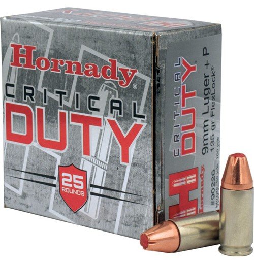 Hornady CRITICAL DUTY 9MM+P 135 GR HOLLOW POINT AMMO PERSONAL DEFENSE HP 9 - Hornady Manufacturing Company - 9 mm Luger
