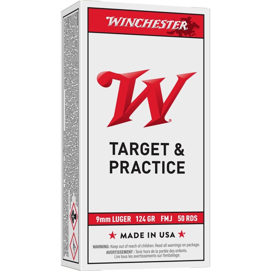 Winchester USA Pistol Ammo 9mm Luger FMJ 124 Grain 50 Rounds - Winchester - FULL METAL JACKET