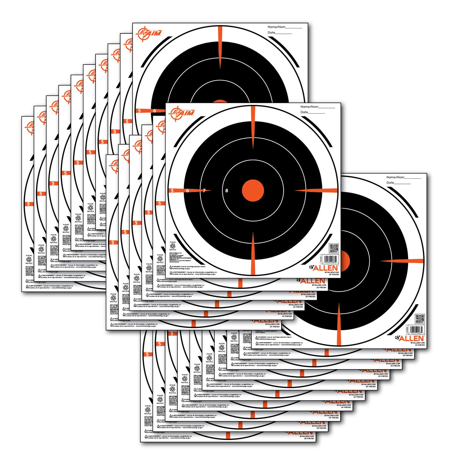 Buy EZ-Aim 15246 Bullseye Hanging 8” x Black/Orange/ White 26 Per Pack online