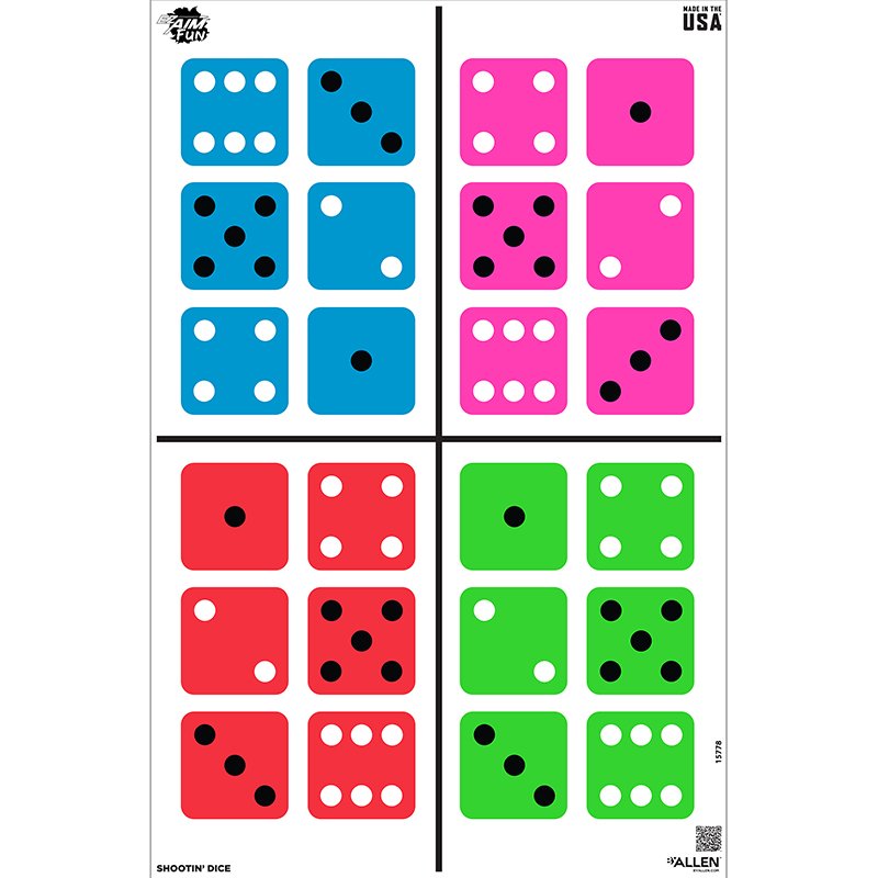 Allen 15778 EZ AIM 23X35 PAPER TGT FUN SHOOT DICE 3PK MULTI - Allen Company