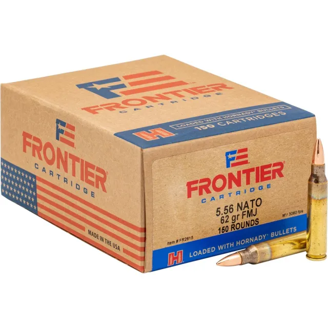 Hornady Frontier Rifle Ammo 5.56 NATO 62 gr. FMJ 150 rd. - Hornady Manufacturing Company for sale at TheGunDock