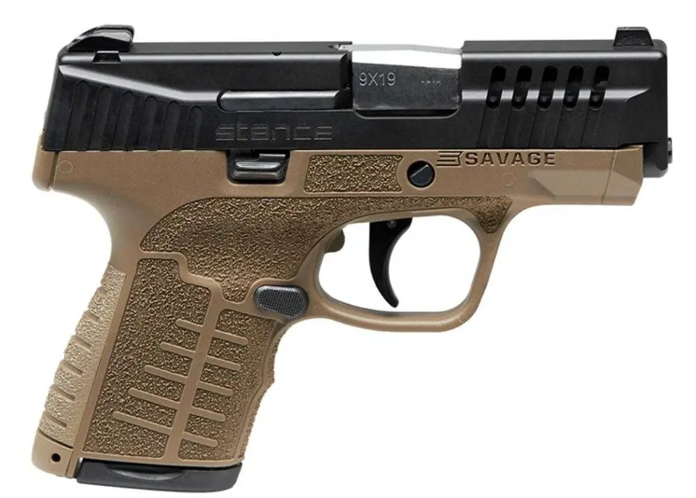 Savage Arms 67039 Stance 9mm Luger 3.20" 10+1,7+1 Flat Dark Earth Frame with Black Nitride Stainless Steel Ported Slide, Textured Interchangeable Backstrap Grip - Savage Arms