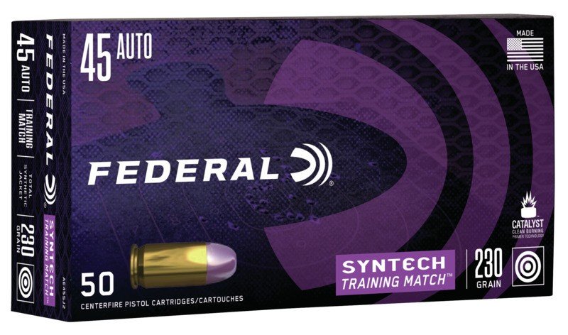 Federal AE45SJ2 45 ACP 230 Grain Total Synthetic Jacket 50 Rounds - Federal Premium Ammunition - TOTAL SYNTECH JACKET FLAT NOSE