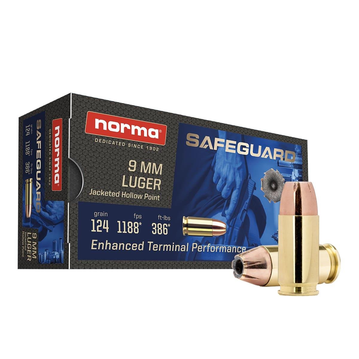Norma 801907288 Safeguard 9mm Luger 124gr JHP Ammo 1188 fps 50 Rounds