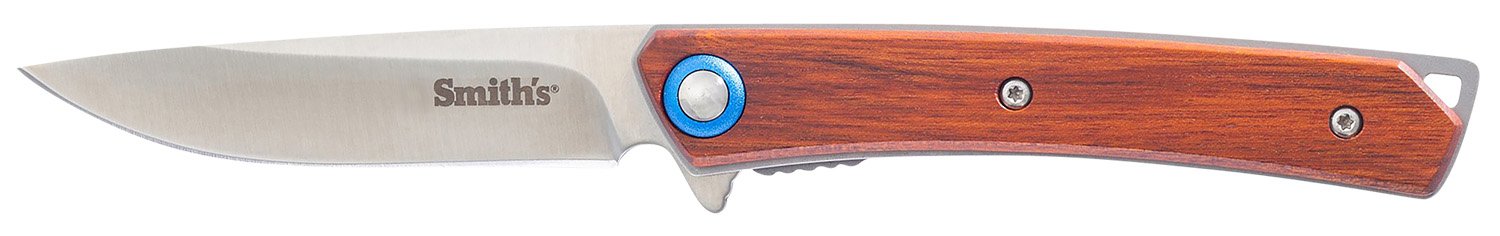 Smiths 51304 Ecesis 3" Folding Drop Point Plain Satin 3Cr13MoV SS Blade/Natural Wood/Black SS Handle