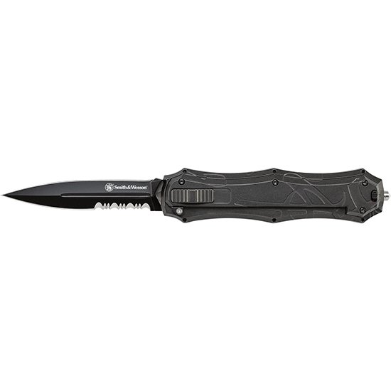 Smith & Wesson SWOTF9BS OTF Assist Dagger Knife with Glass Breaker 3.6" Black Oxide Blade