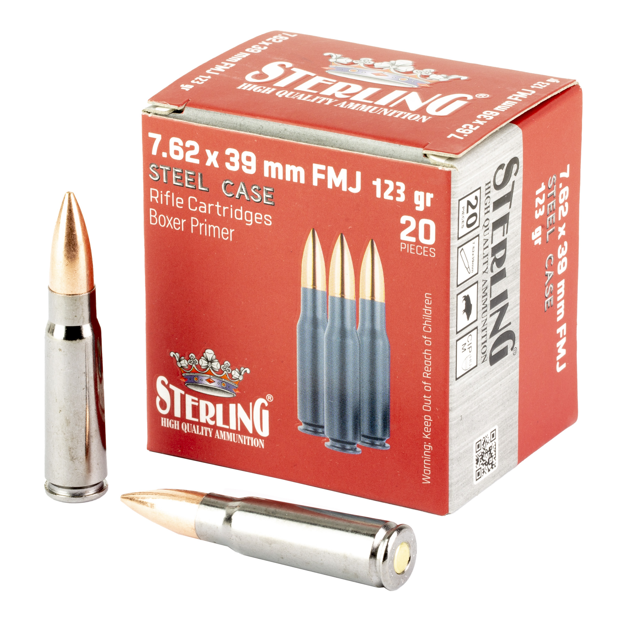 Sterling 7.62x39mm 123gr FMJ Polished Steel Case 20rd Box