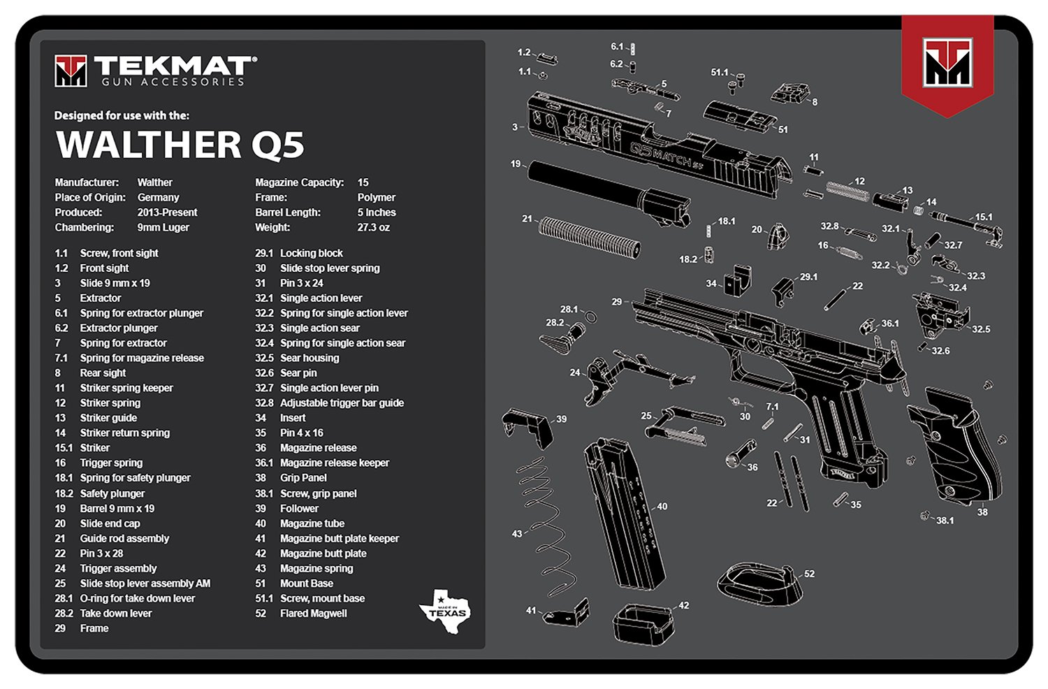 TekMat TEKR17WALQ5SF Cleaning Mat Black 11x17 Rubber Thermoplastic Fiber - TEKMAT