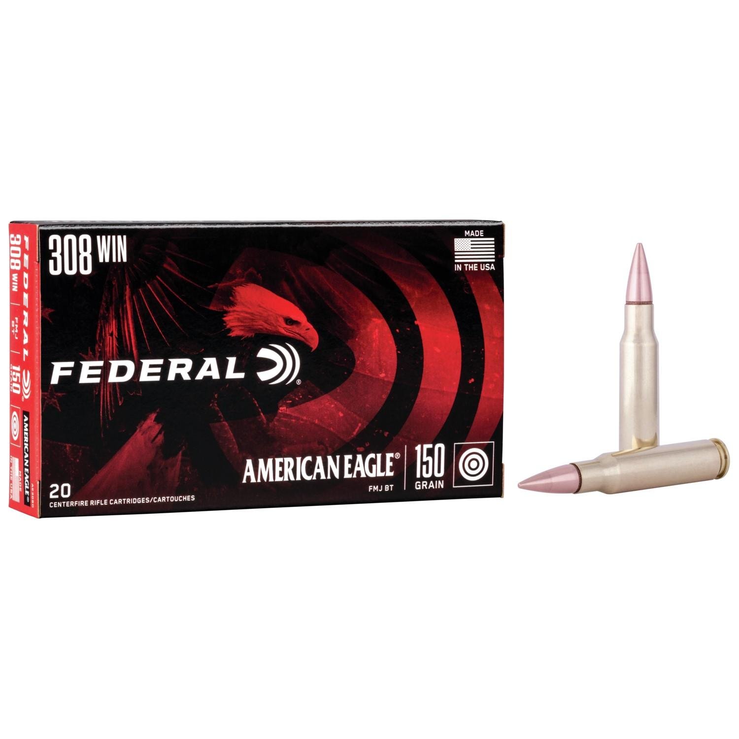 Federal AE308D American Eagle Rifle 308 Win 150 gr Full Metal Jacket Boat-Tail (FMJBT) 20 Per Box/ 25 Cs
