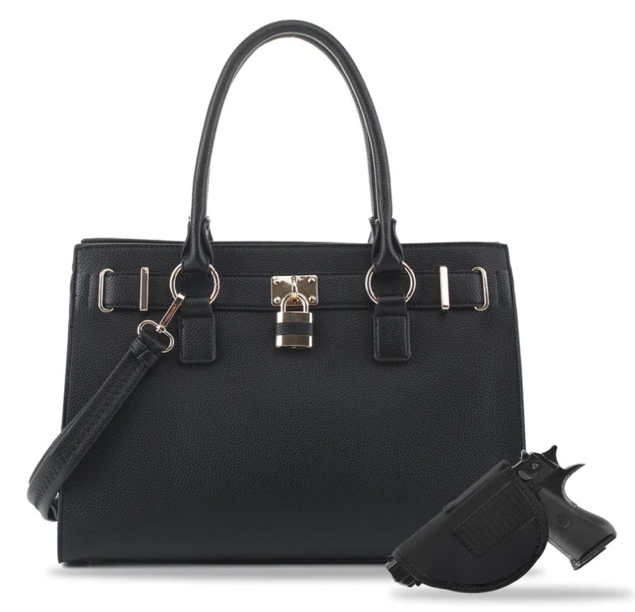 JESSIE & JAMES DINA CONCEALED CARRY LOCK AND KEY SATCHEL 10 H X 15 W X 6 D ( BLACK )