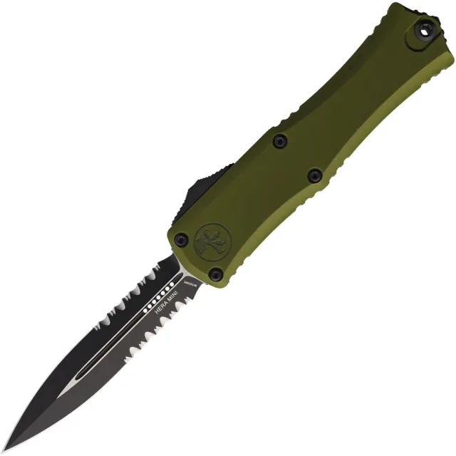Microtech Hera II Mini 1702M-2OD 2.96 In D/E Black Part Serrated OD Green