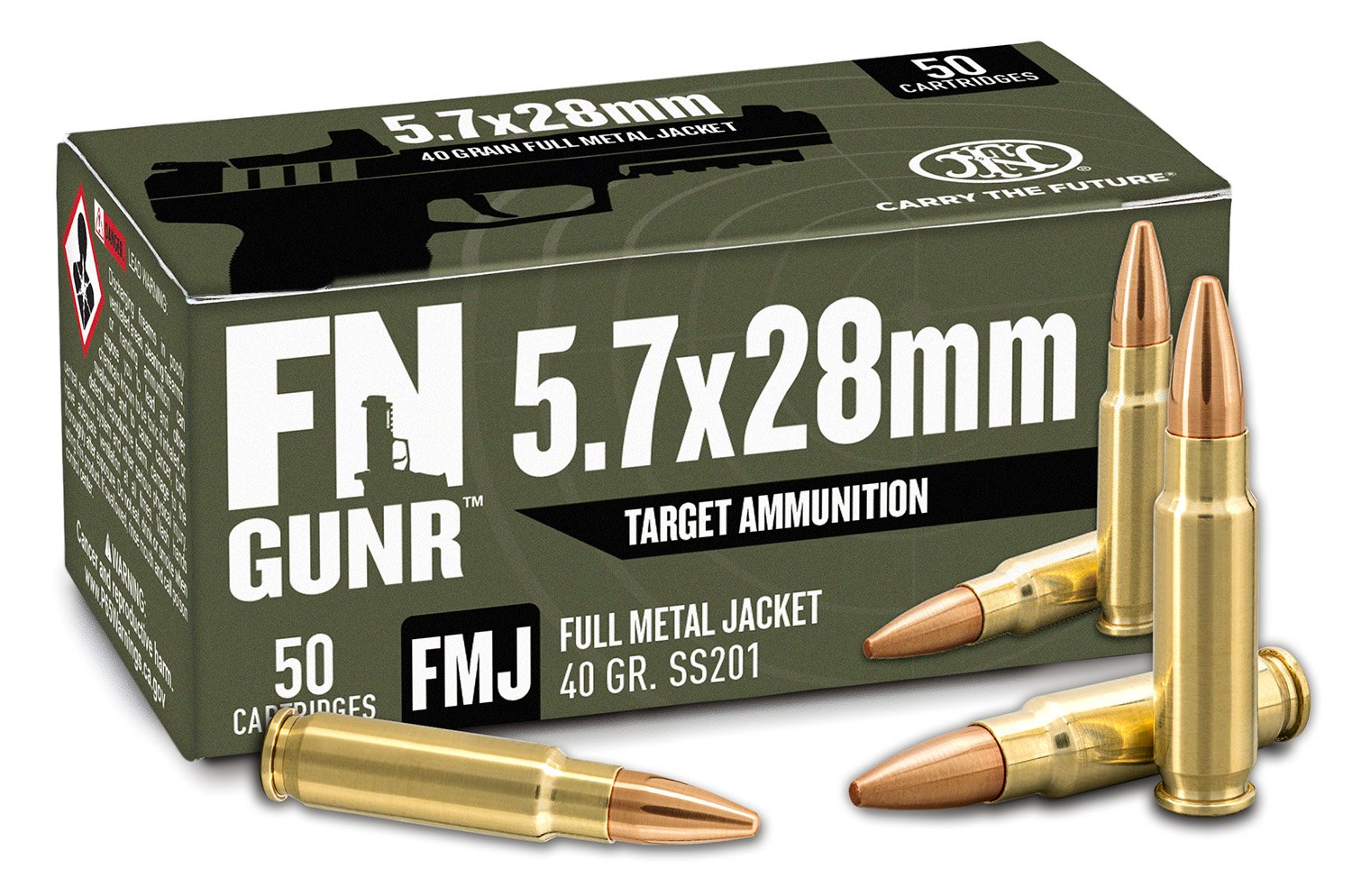 FN GUNR 10700032 5.7x28mm 40gr FMJ 50 Rounds Brass Case