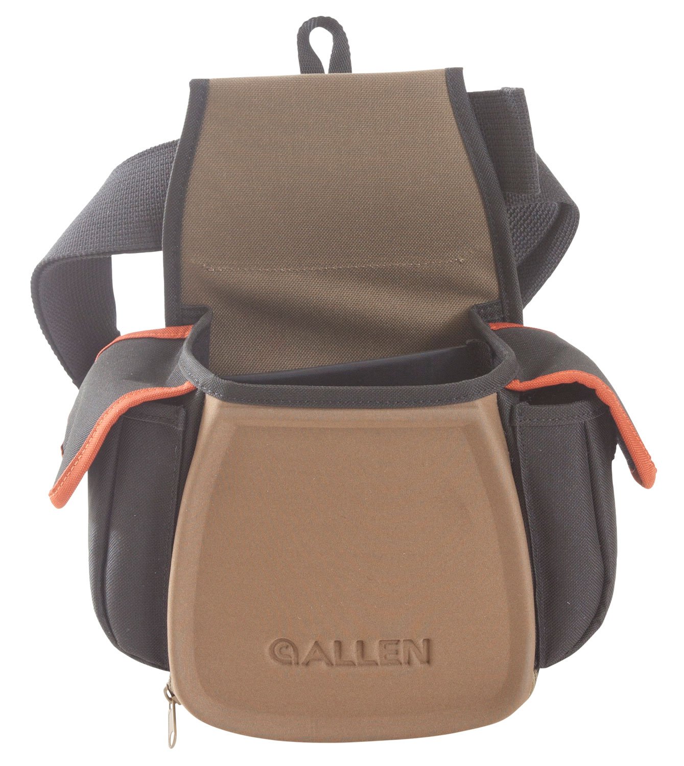 Allen Eliminator Pro Double Compartment Shooting Bag Black with Tan & Rust Accents, Elastic Loops, Side Pockets & D-Ring 7" x 4.75" x 12" Exterior Dimensions - Allen Company - BLACK/COFFEE/COPPER