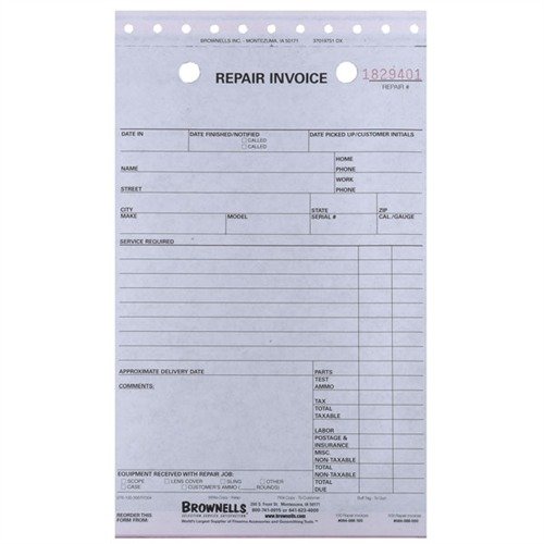 Brownells Repair Log Invoice Forms 3-PART 100 Pack - Brownells