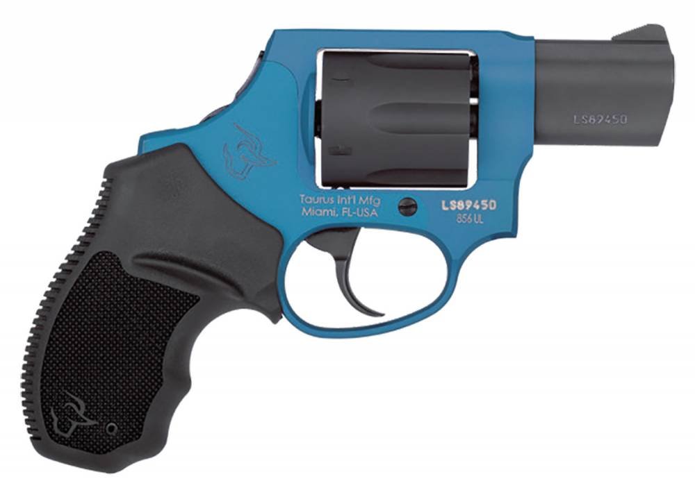Taurus 2856021ULCH09 856 Concealed Hammer 38 Spl + P 6 Round 2" Matte Black/Azure, Black Rubber Grip