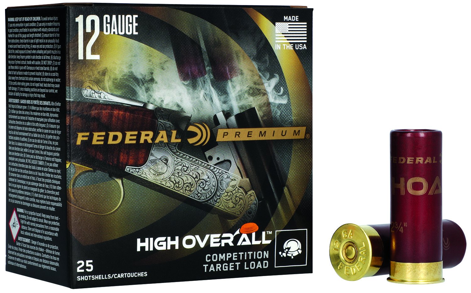 Federal Premium High Over All 12 Gauge Ammunition, 25 Rounds, Lead #7.5, 1 1/8oz, 1200 FPS, HOA12H 7.5