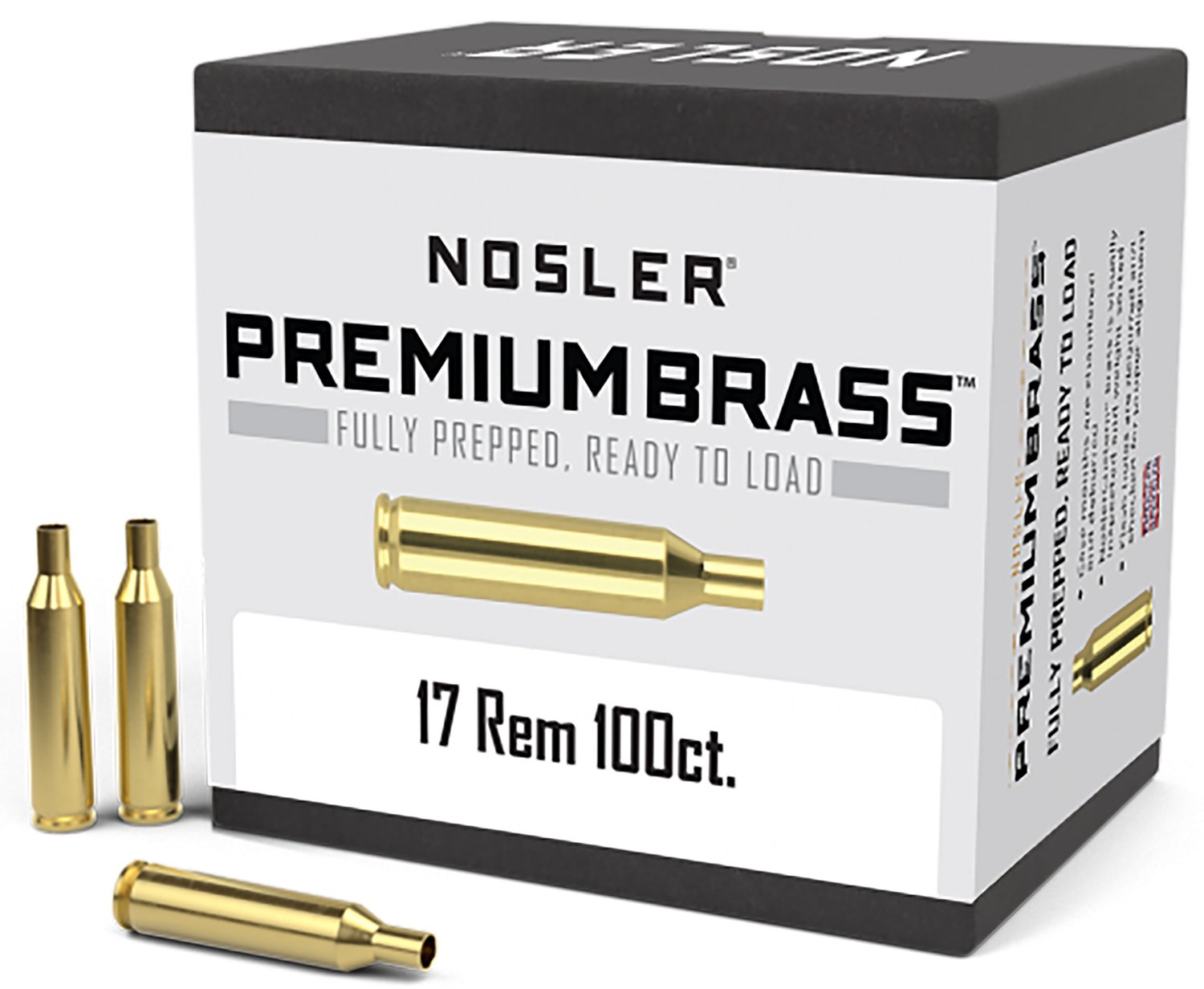 Nosler 10128 Premium Unprimed 17 Remington Rifle Brass, 100 Count Box, USA Made - Nosler - BRASS