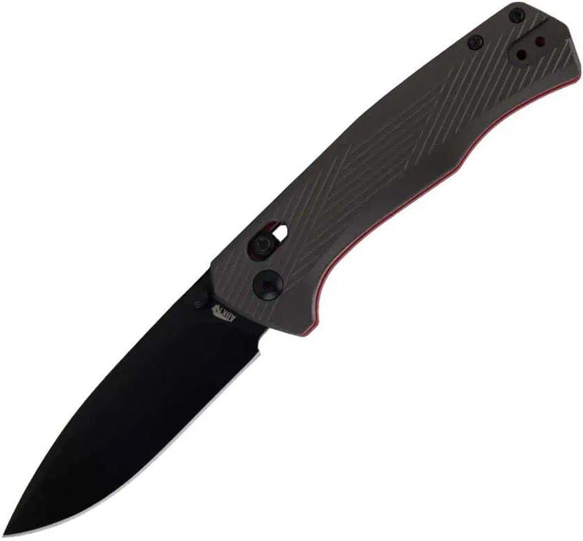ABKT ELITE EDC INTERLACE FOLDING KNIFE  3.25' BLADE  GREY HANDLE RED LINERS