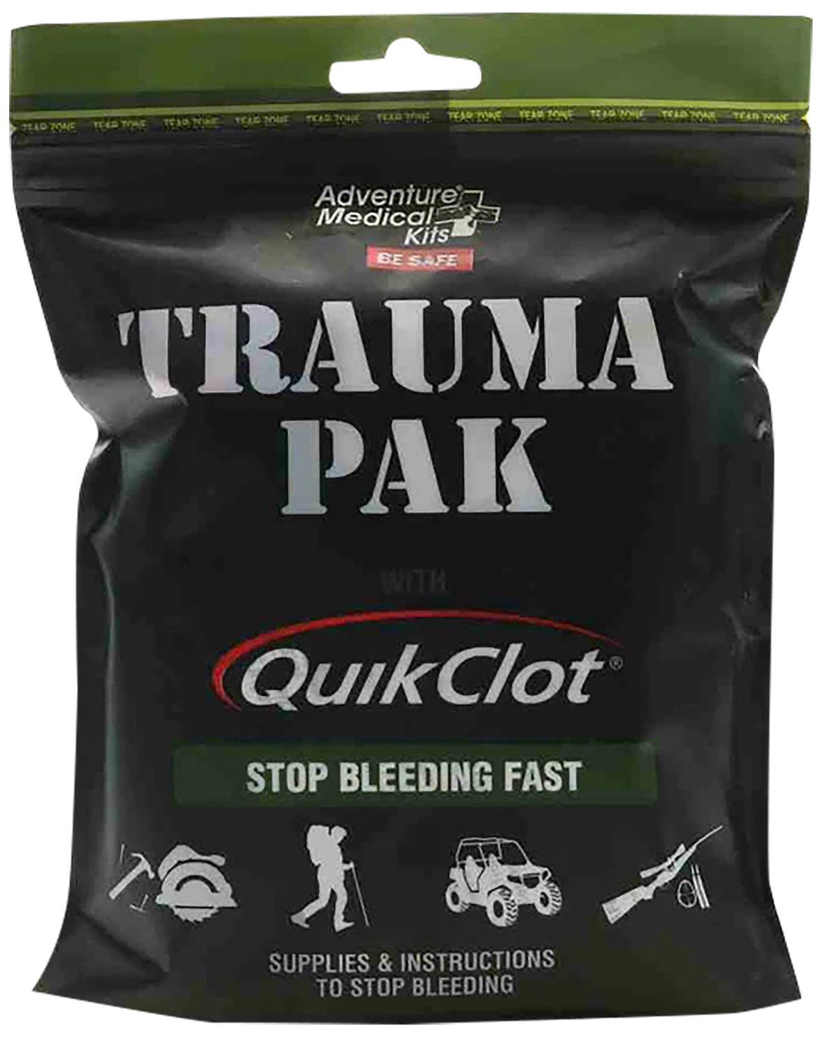 QuikClot Sponge Emergency Kit: Zeolite-Enhanced, Waterproof, Reusable with Nitrile Gloves - AMK - TRAUMA PAK