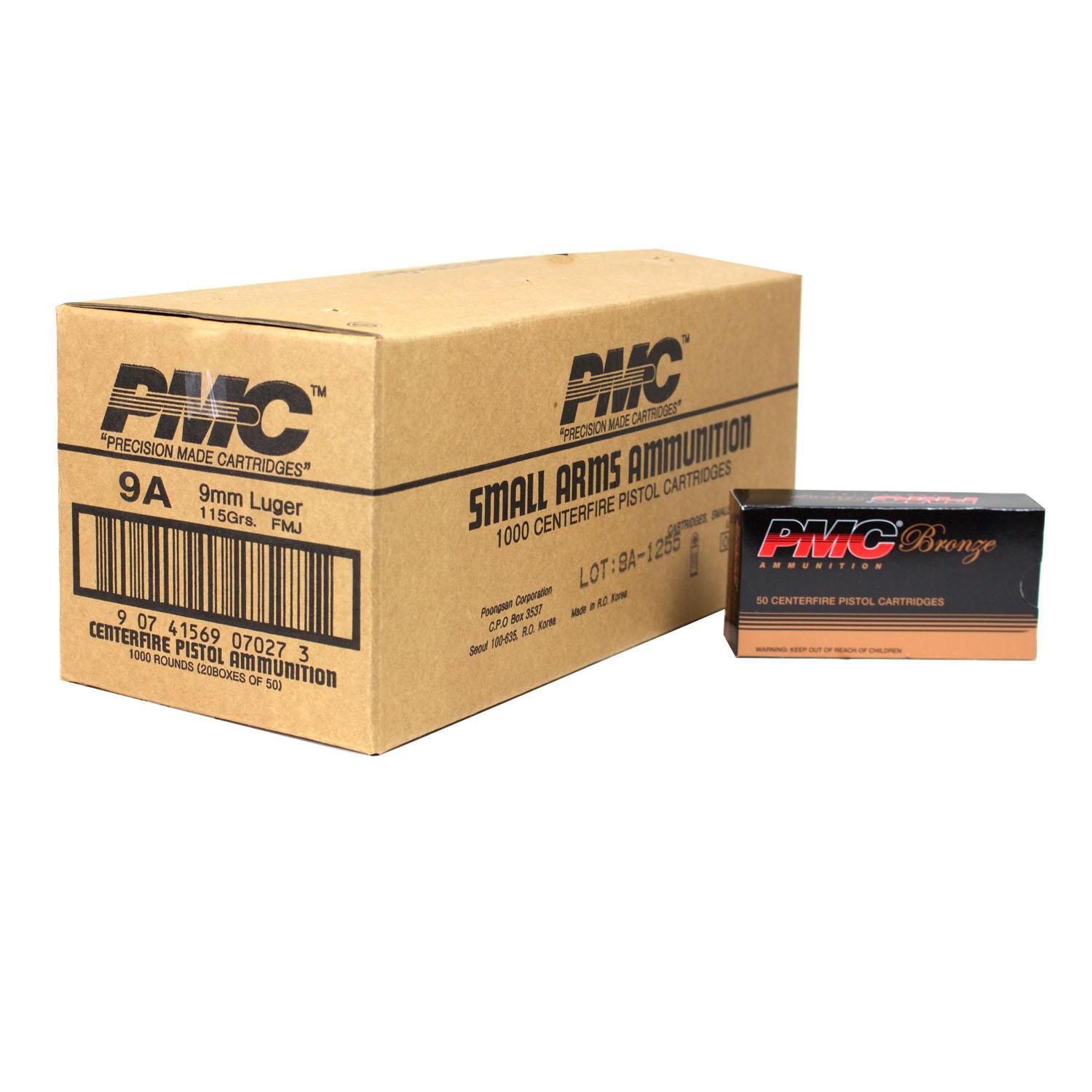 PMC 9A Bronze 9mm Luger Ammo, 115 Grain FMJ, 1000rd Case