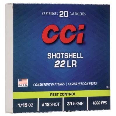 CCI Rimfire Shotshell Ammunition .22 LR 1/15 oz #12 31 gr 1000 fps 2000/ct (100-20/ct Boxes) - Cci - 22 LR