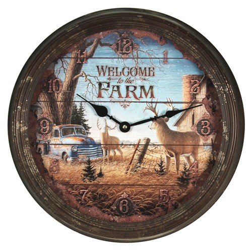 River's Edge 1034 15" Metal Clock with Deer Design