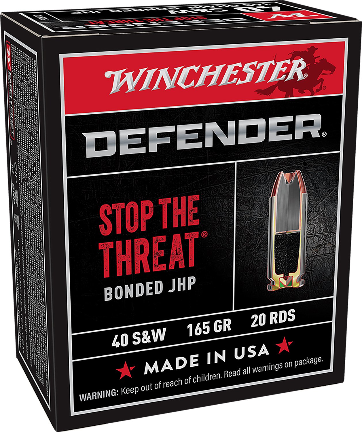 Winchester Ammo S40SWPDB Defender 40 S&W 165 gr Bonded Jacket Hollow Point 20 Bx/10 Cs - Winchester - BONDED JACKET HOLLOW POINT
