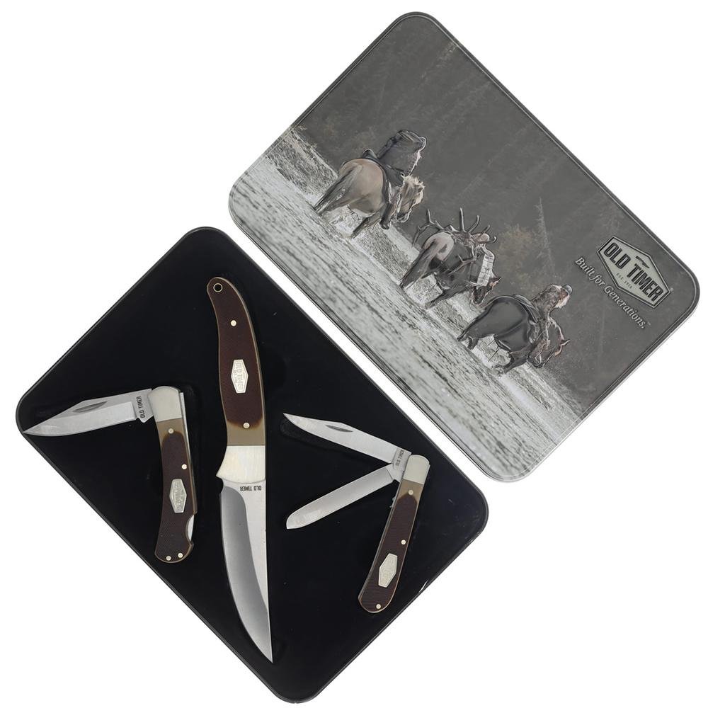 Old Timer 1227061 Fixed/2 Folder Combo Sawcut Handle Gift Tin